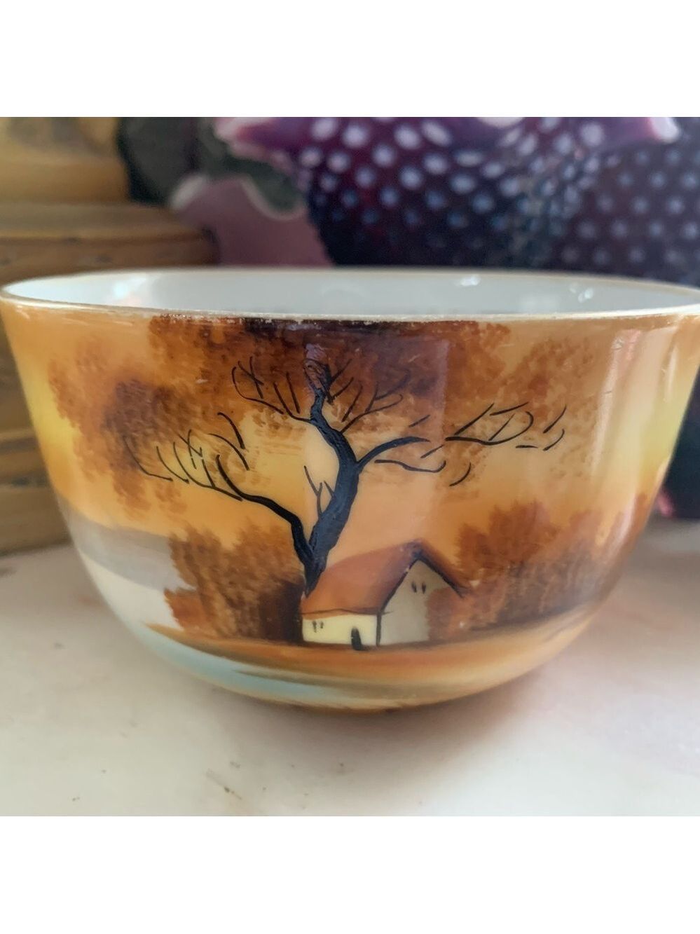 Vintage Noritake Morimura "Tree in the Meadow" Cranberry Bowl – Circa 1918